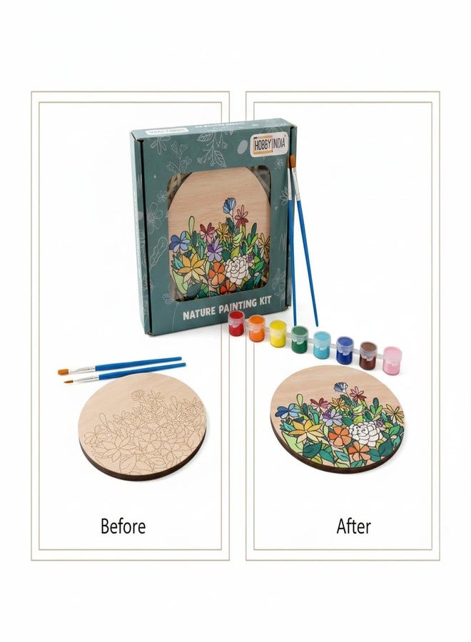 HOBBY INDIA Wooden Painting Kit Set for Kids & Adults | DIY Wall Decor Art & Craft | Round Tree Circle Coaster | Home & Office Hanging Decoration | Birthday Gift for Girls & Boys (Flower) - Image 5